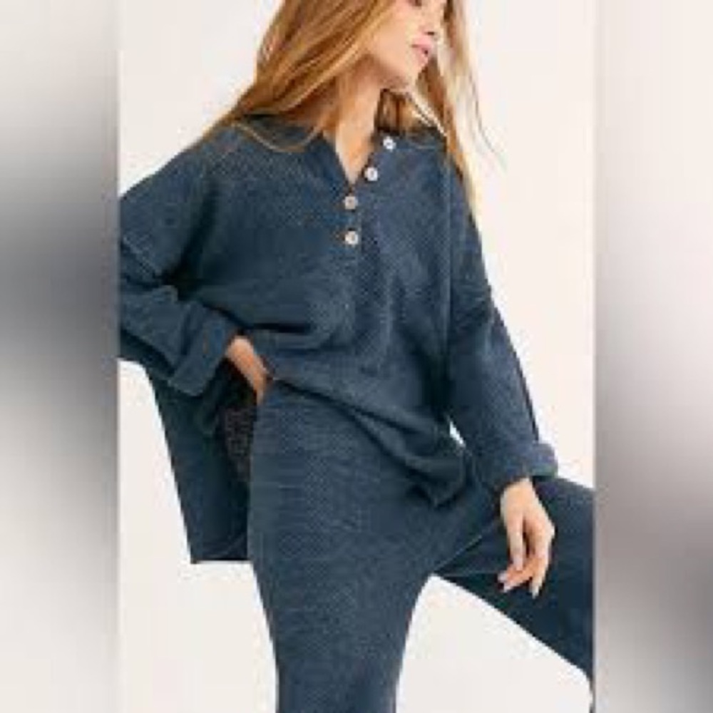 Free People 100% Cotton Hailee Sweater Set in Heather Navy